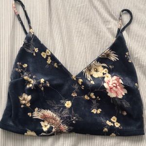 Velvety floral crop tank top